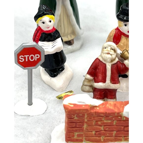 Vintage Christmas Village Figurine Set With Carolers & Santa Brick Walls Fireman - Picture 4 of 8